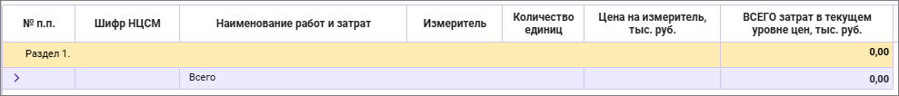 Карточка сметы для СН-2012