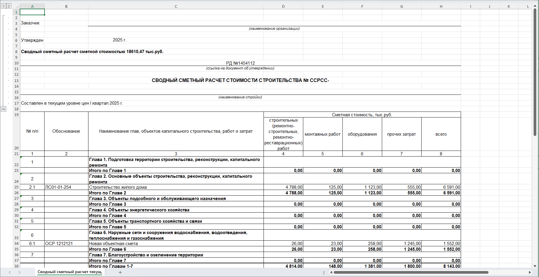 Сметный офис. Выходная форма сводного сметного расчета ФСНБ-2022